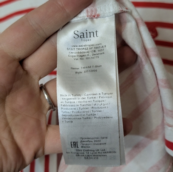 St. Tropez Embroidered Graphic Tshirt - Red white striped - Size L - Picture 6 of 9